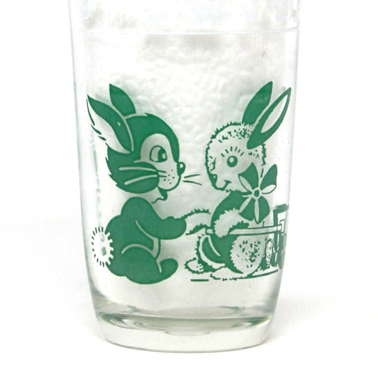 Juice Glass, Hazel Atlas, Swanky Swigs, Kiddie Kup, Baby Animals Green, Vintage, SOLD