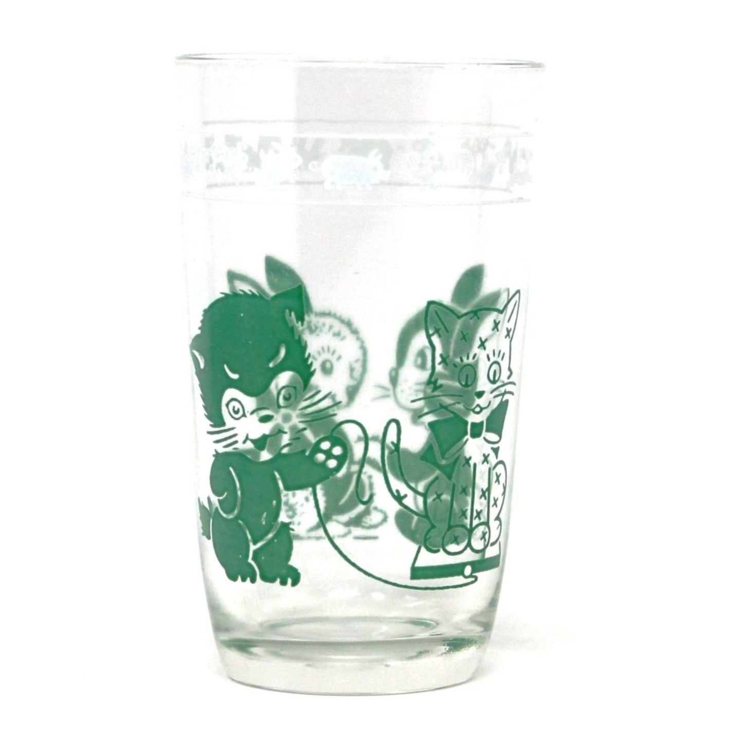 Juice Glass, Hazel Atlas, Swanky Swigs, Kiddie Kup, Baby Animals Green, Vintage, SOLD