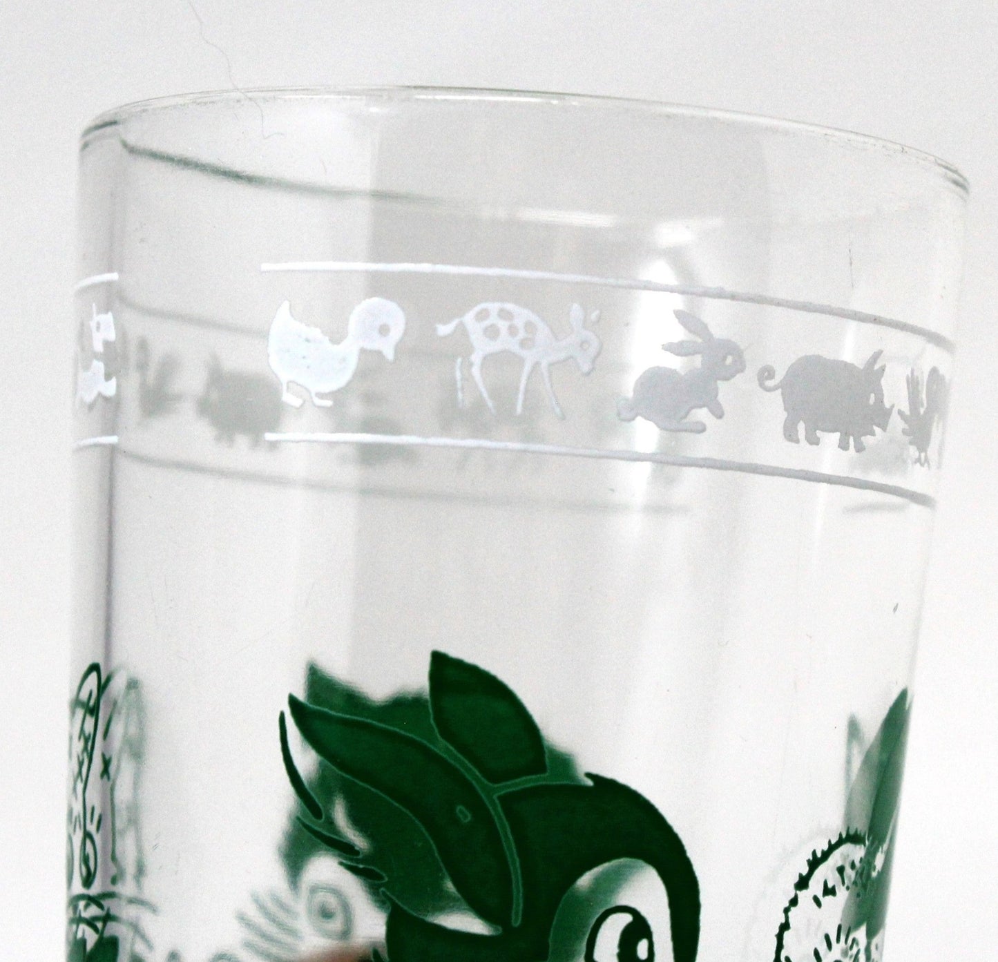 Juice Glass, Hazel Atlas, Swanky Swigs, Kiddie Kup, Baby Animals Green, Vintage, SOLD