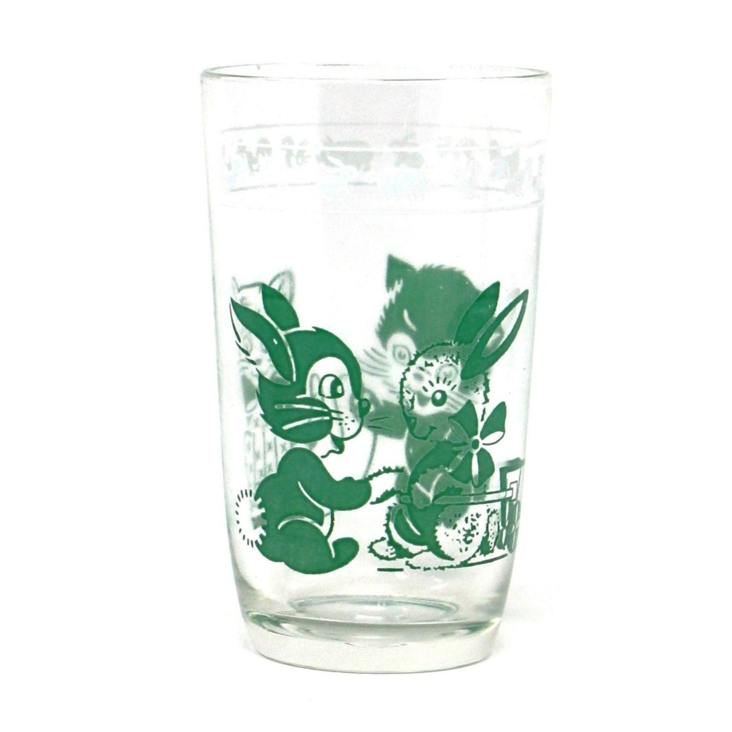 Juice Glass, Hazel Atlas, Swanky Swigs, Kiddie Kup, Baby Animals Green, Vintage, SOLD