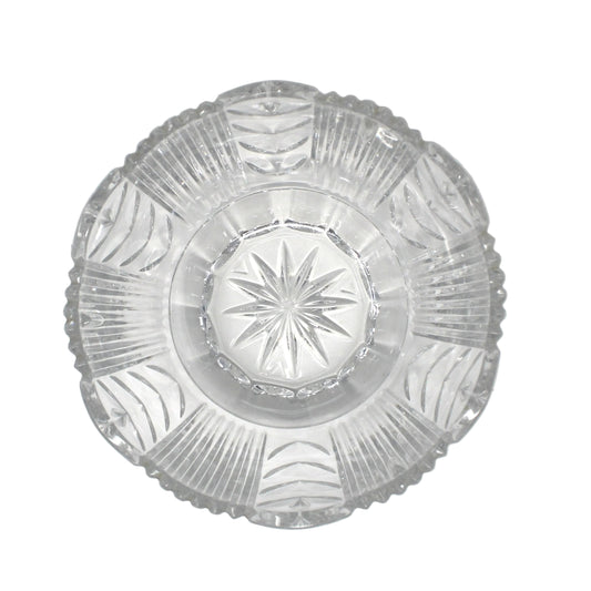 Bowl, Crystal Clear Industries, Poland, Round with Cut Leaves and Sawtooth Rim, 4" Vintage