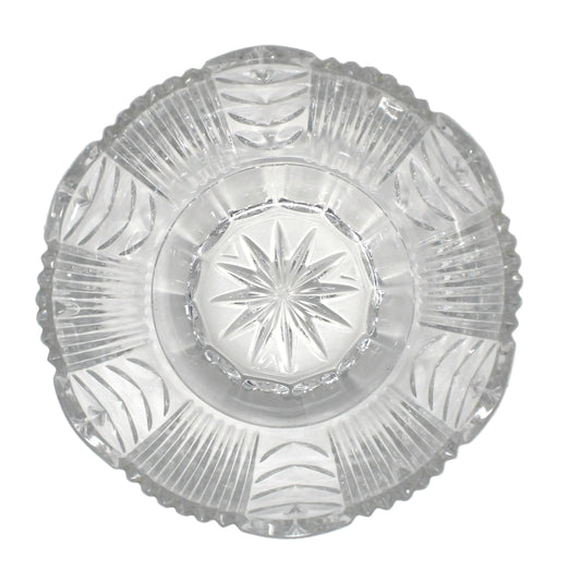 Decorative Bowl, Crystal Clear Industries, Cut Leaves & Sawtooth Rim, 24% Lead Crystal, Poland, Vintage 1960s–70s, Small