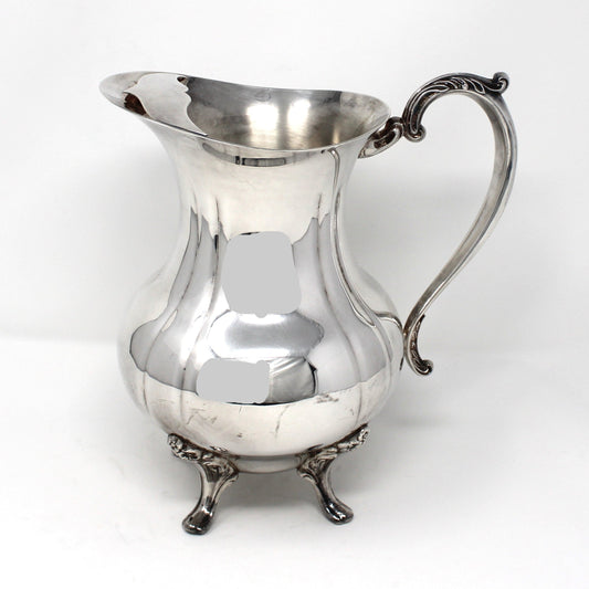Pitcher, Sheridan Taunton Silversmiths, Water Pitcher w/Ice Lip, Silverplate, Footed, Vintage