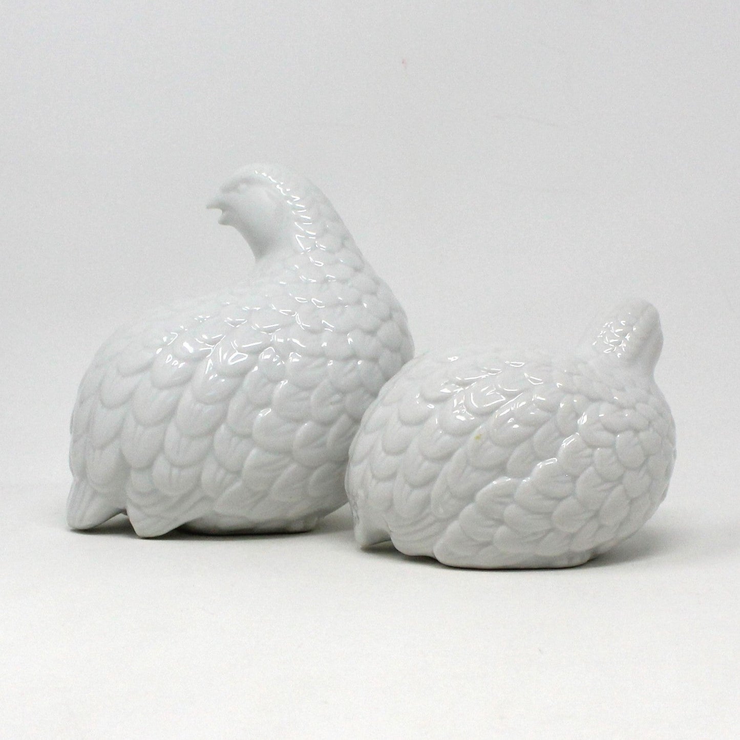Figurine, Amthor Imports, White Quails, Set of 2, Hen and Chick, Porcelain, Japan, Vintage