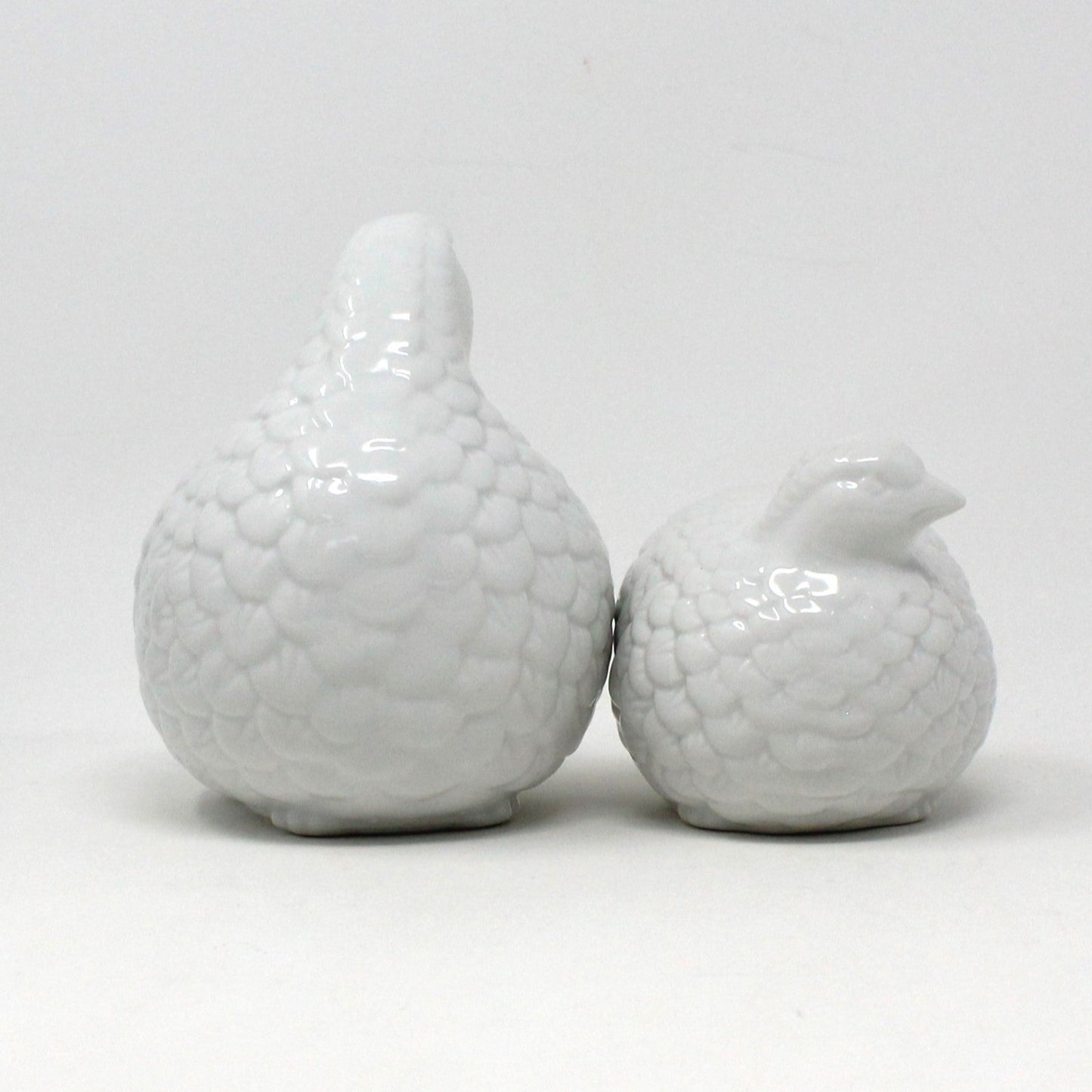 Figurine, Amthor Imports, White Quails, Set of 2, Hen and Chick, Porcelain, Japan, Vintage