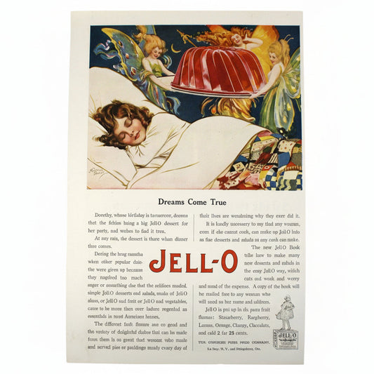 Antique Jello / Jello-O Magazine Advertisement, 1919 Advertising, Ephemera, Full Color / Full Page Original Print Ad, Norman Price Illustration, Ephemera