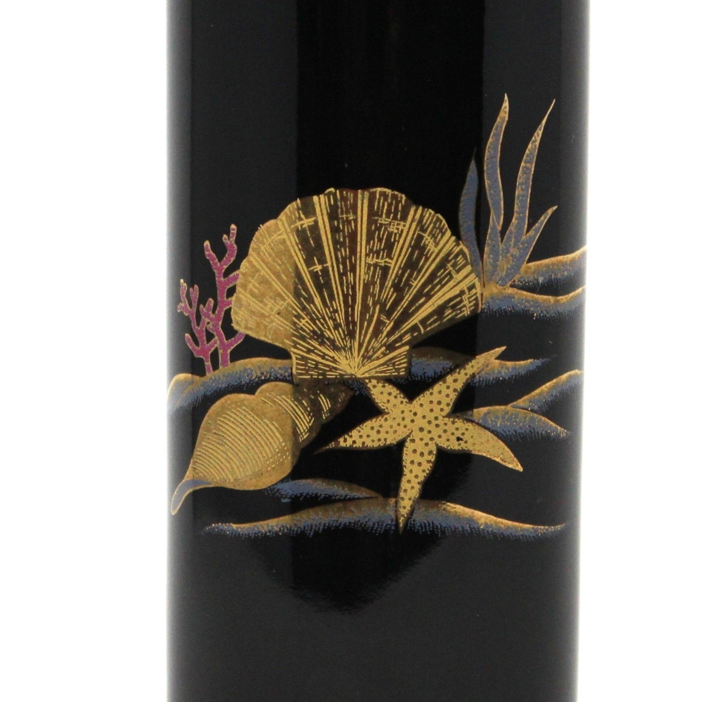 Vase, Otagiri, Black Vase with Golden Sea Shells, Japan Porcelain, Vintage