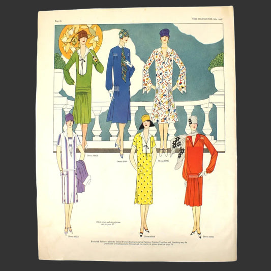 Advertisement, The Delineator, Butterick Art Deco Women's Fashion Patterns, 1926, Original Magazine Ad, Antique