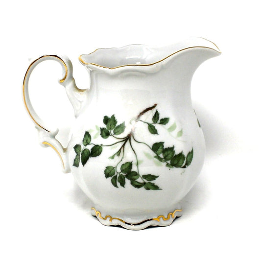 Creamer, Mitterteich, Green Leaves Pattern, Bavaria Germany Porcelain, Vintage