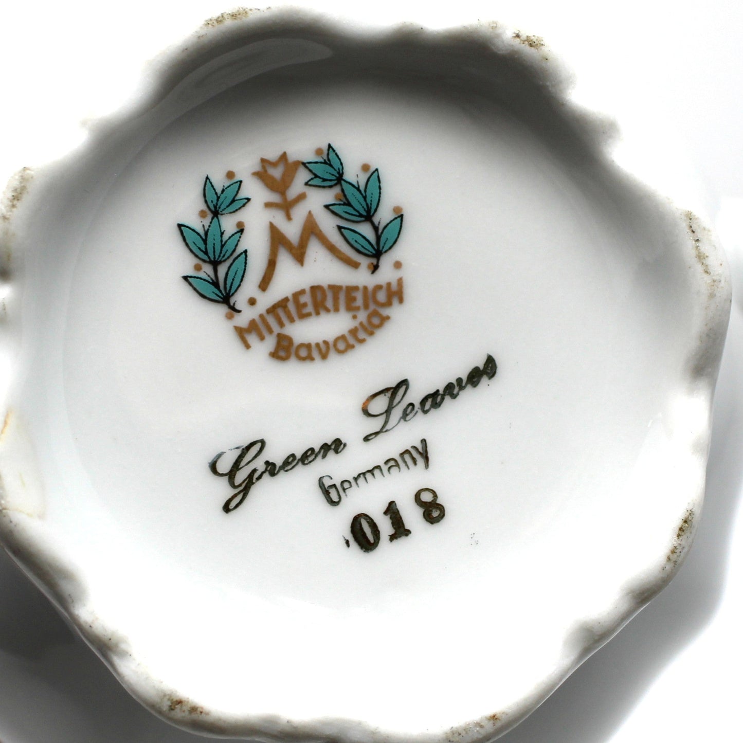 Creamer, Mitterteich, Green Leaves Pattern, Bavaria Germany Porcelain, Vintage