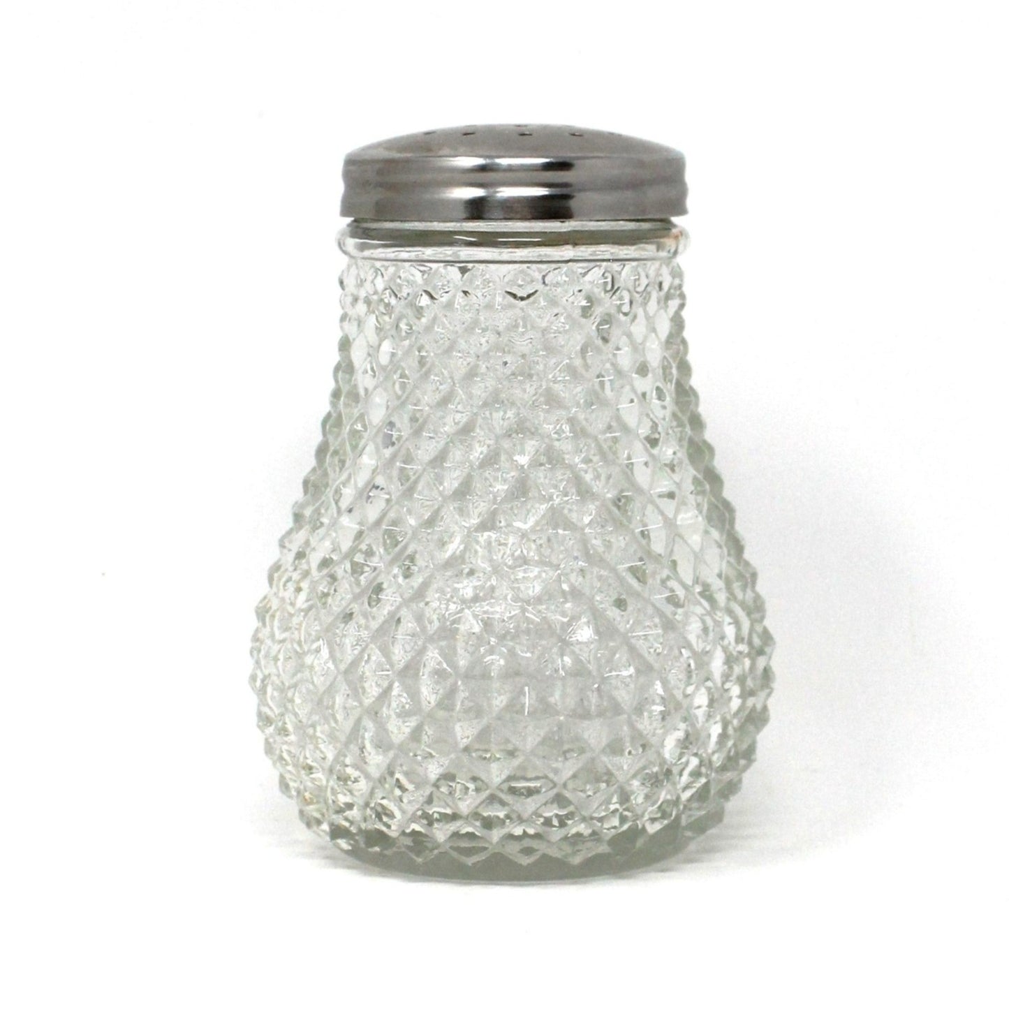 Shaker, Muffineer / Sugar Caster, Diamond Point, Glass with Silver Metal Top, Vintage Import