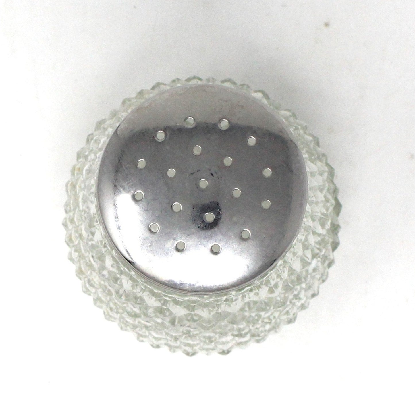 Shaker, Muffineer / Sugar Caster, Diamond Point, Glass with Silver Metal Top, Vintage Import