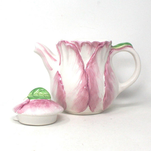 Teapot, Bombay, Flower Shaped Teapot, Pink & White, Vintage, SOLD