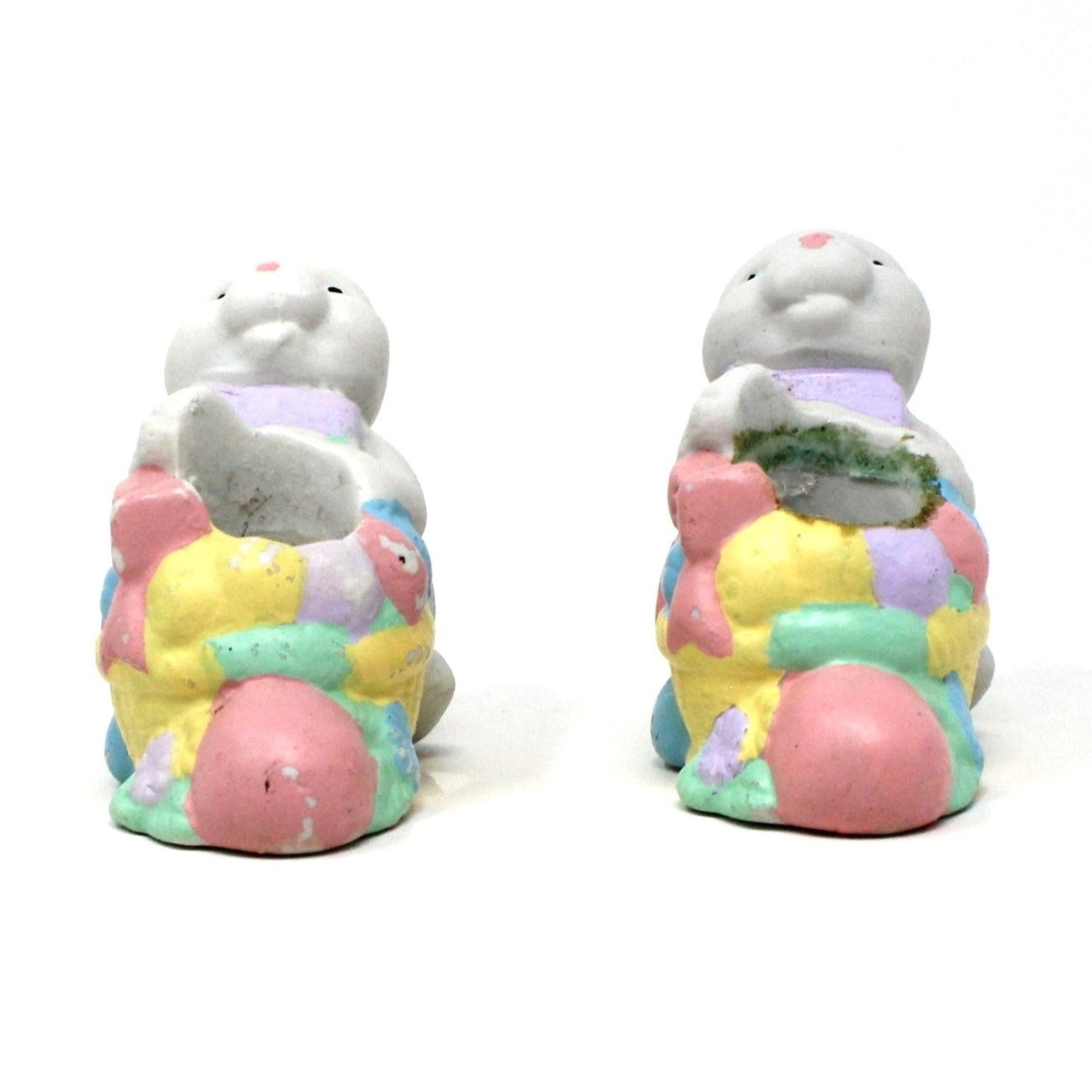 Candle Holders, Bunnies Holding Easter Eggs, Ceramic, Vintage