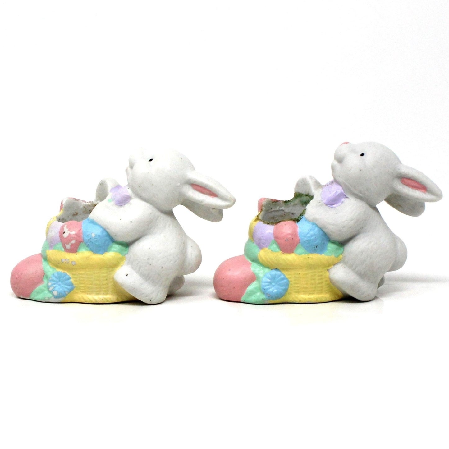 Candle Holders, Bunnies Holding Easter Eggs, Ceramic, Vintage