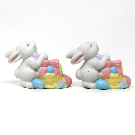 Candle Holders, Bunnies Holding Easter Eggs, Ceramic, Vintage