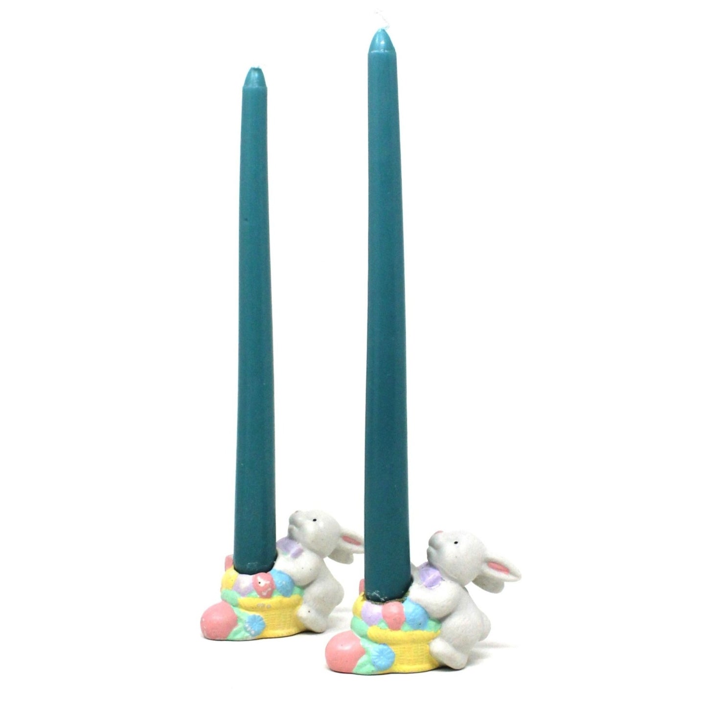 Candle Holders, Bunnies Holding Easter Eggs, Ceramic, Vintage