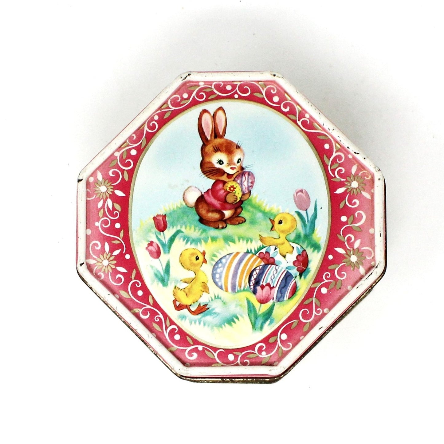Tins, Gift Tin / Candy Tin, Bunny & Chicks with Easter Eggs, Vintage Holland