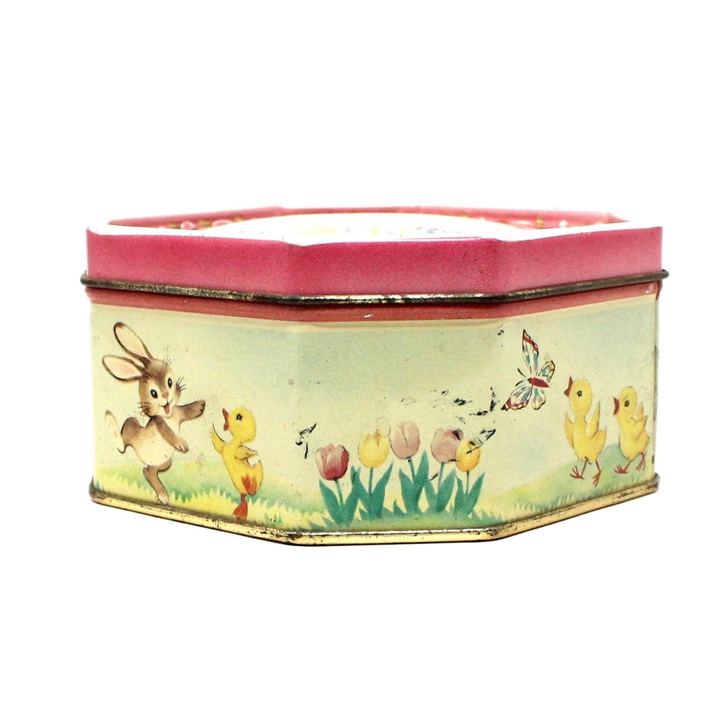 Tins, Gift Tin / Candy Tin, Bunny & Chicks with Easter Eggs, Vintage Holland