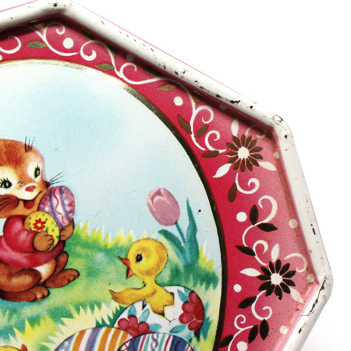 Tins, Gift Tin / Candy Tin, Bunny & Chicks with Easter Eggs, Vintage Holland