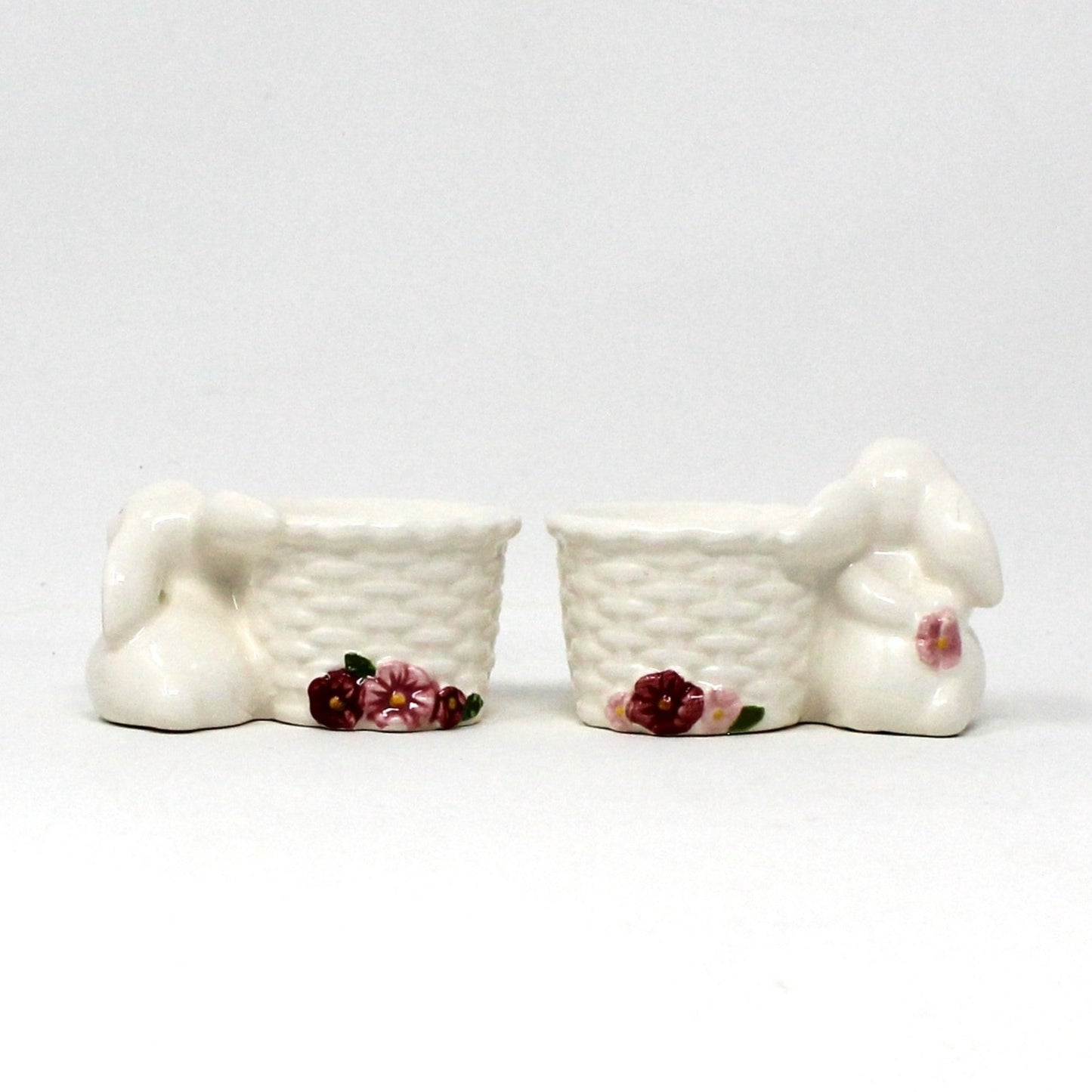 Candle Holders, Avon, Bunnies with Baskets, Ceramic Taper Holders, Vintage