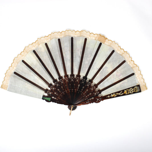 Hand Fan, Spanish Style, El Corte Ingles, Tortoiseshell Look Open Cut-Work, Victorian Scenes, Vintage