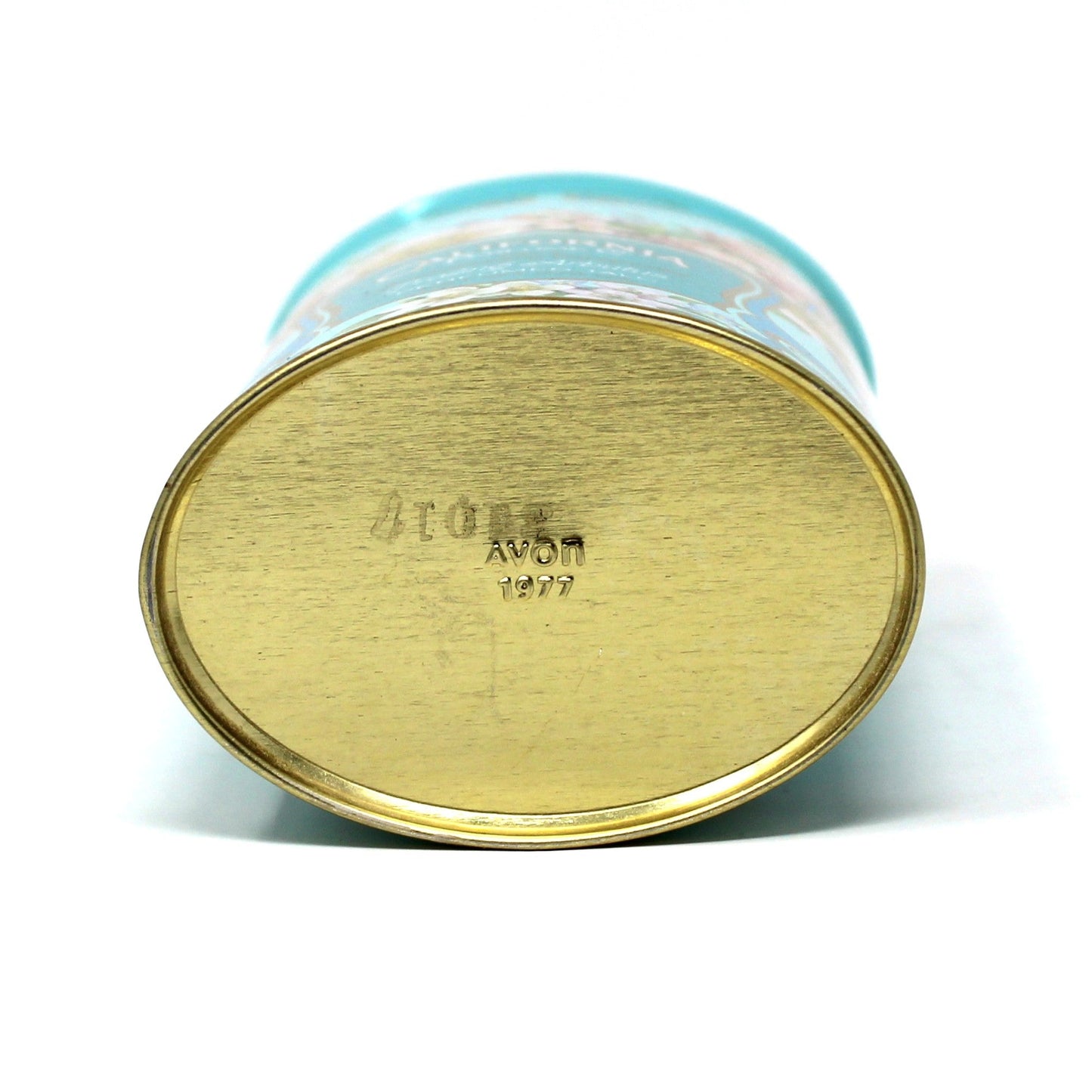 Shaker, Avon, Tin Powder Shaker, California Perfume Co, Anniversary Keepsake Talc, Aqua Floral, Vintage