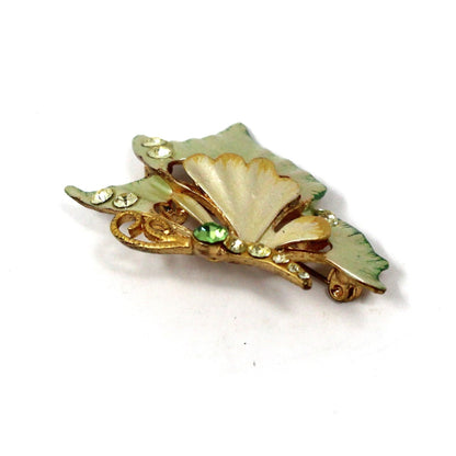 Brooch / Pin, Figural Butterfly, Green Enamel and Rhinestones, Gold Tone