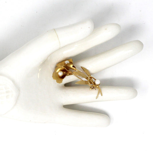 Brooch / Pin, Double Calla Lilies and Faux Pearls Vintage Brooch