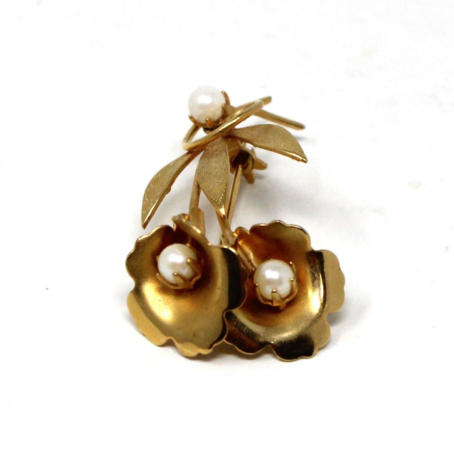Brooch / Pin, Double Calla Lilies and Faux Pearls Vintage Brooch