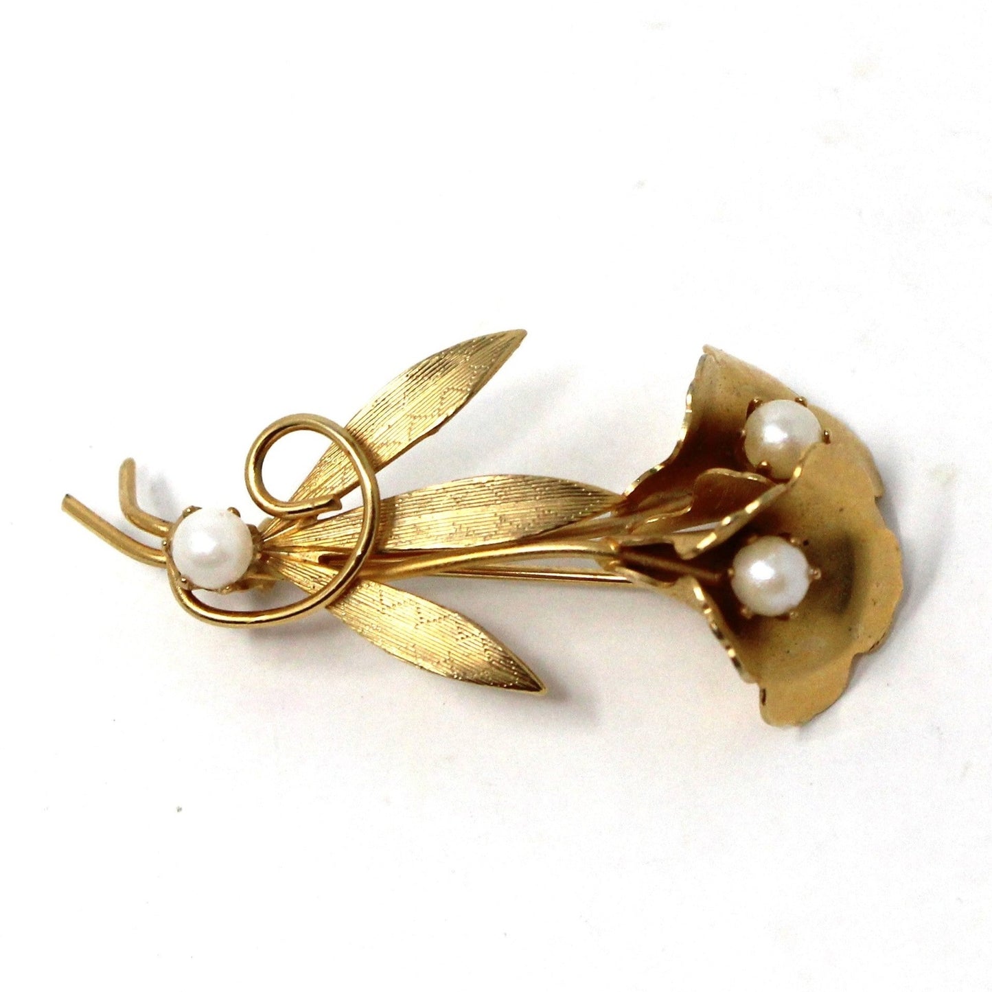 Brooch / Pin, Double Calla Lilies and Faux Pearls Vintage Brooch