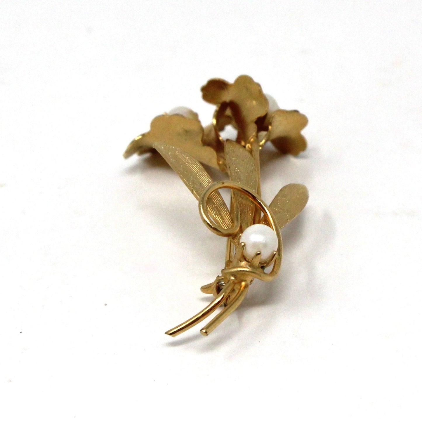 Brooch / Pin, Double Calla Lilies and Faux Pearls Vintage Brooch