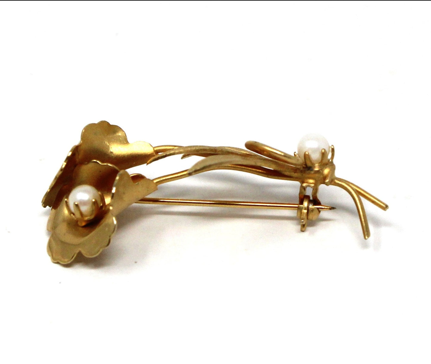 Brooch / Pin, Double Calla Lilies and Faux Pearls Vintage Brooch