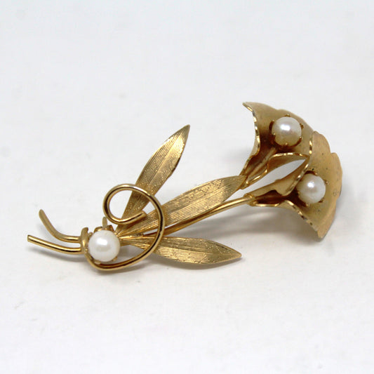 Brooch / Pin, Double Calla Lilies and Faux Pearls Vintage Brooch
