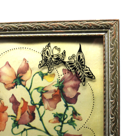 Silhouette, Reverse Painted Convex Glass, Mother's Day Poem, Floral Print Background, Framed, Vintage