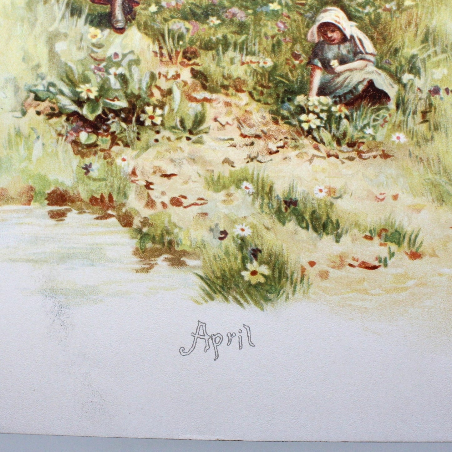 Print, Calendar Page, Fred Hines, Mother & Child Picking Flowers, April, Vintage