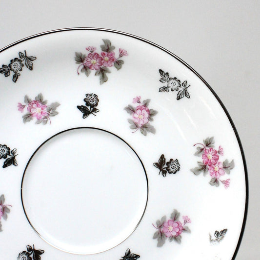 Teacup and Saucer, Noritake, Anita, Pink and Platinum Flowers, Vintage