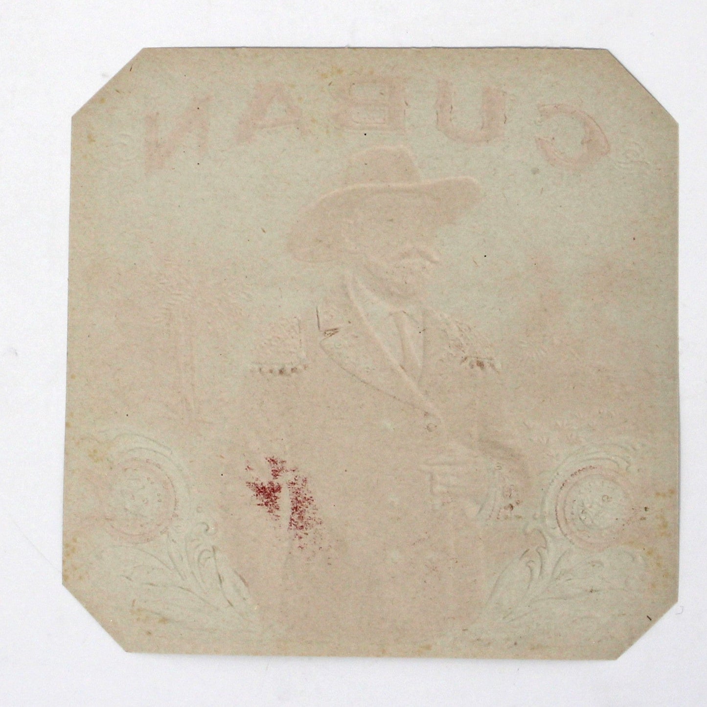 Cigar Box Label, Outer Label, Original Lithograph, Cuban Gentleman at Tobacco Plantation, Gilded / Embossed, NOS, 1900's Antique