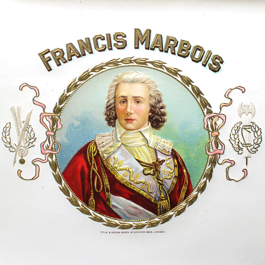 Cigar Box Label, Inner Label, Original Lithograph, Francis Marbois, Gilded / Embossed, NOS, 1900s, Antique