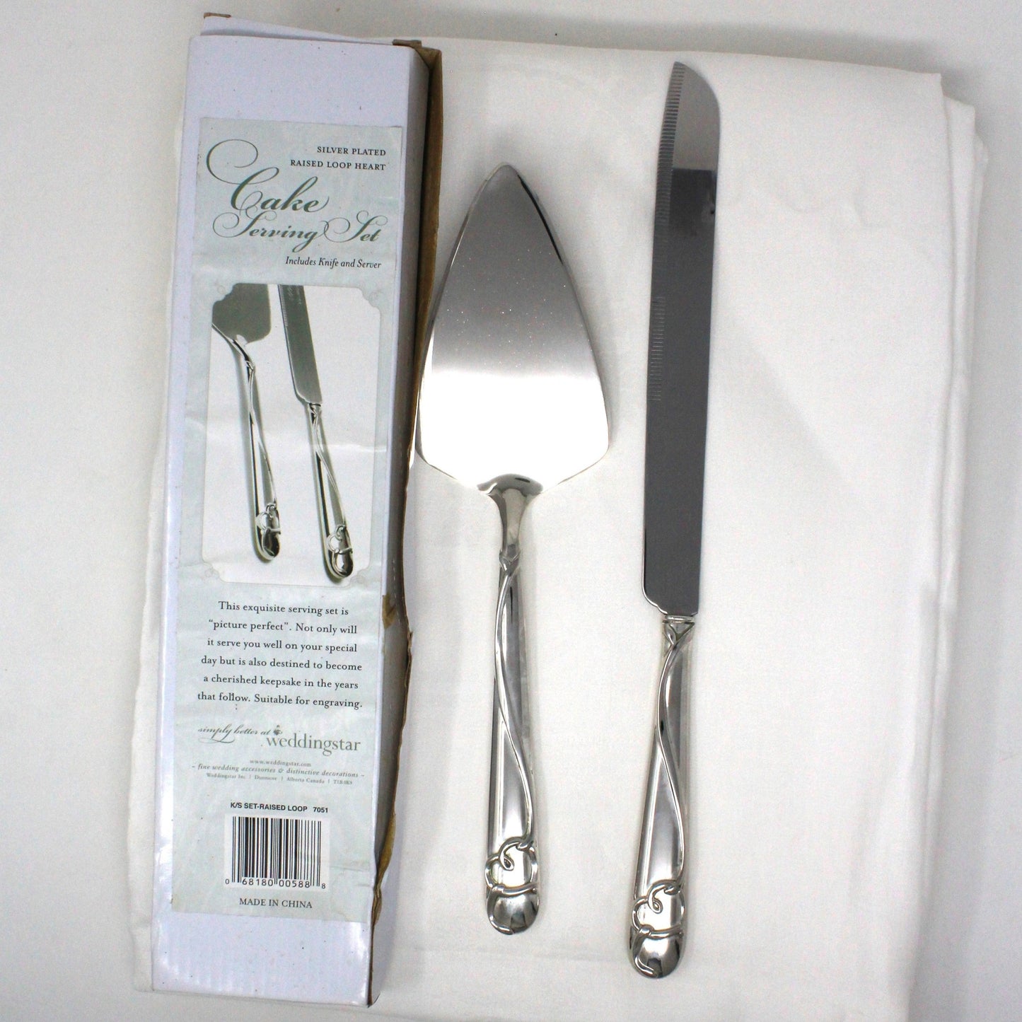 Cake Serving Set, Weddingstar, Graceful Heart Raised Loop Heart, Cake Knife & Lifter, Silver-Plated Handles, In Box