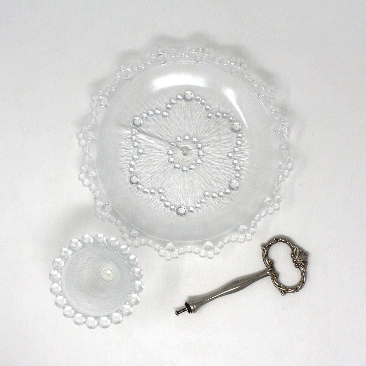 Sandwich Tray with Handle, Masserini, Barocco Glass Tidbit Tray, Bubble Lace Edge, Vintage