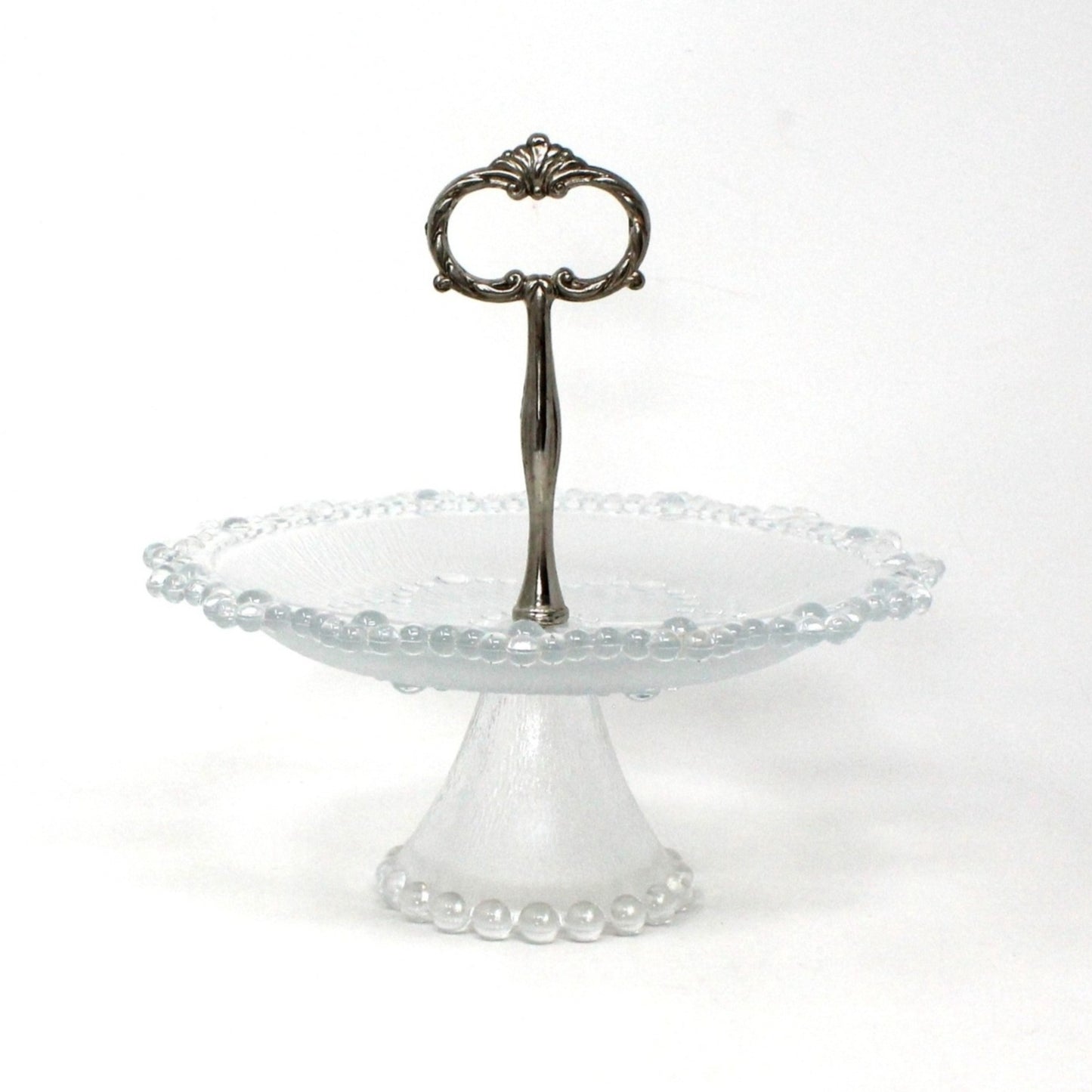Sandwich Tray with Handle, Masserini, Barocco Glass Tidbit Tray, Bubble Lace Edge, Vintage