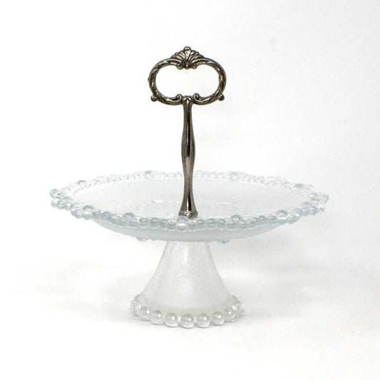 Sandwich Tray with Handle, Masserini, Barocco Glass Tidbit Tray, Bubble Lace Edge, Vintage