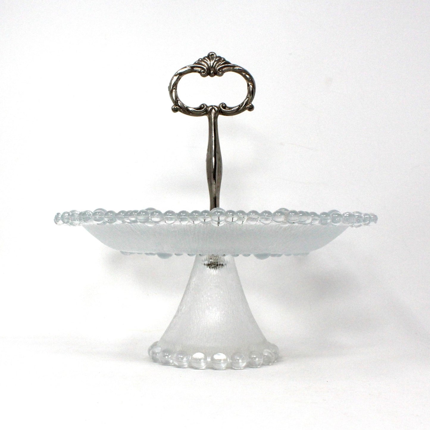 Sandwich Tray with Handle, Masserini, Barocco Glass Tidbit Tray, Bubble Lace Edge, Vintage