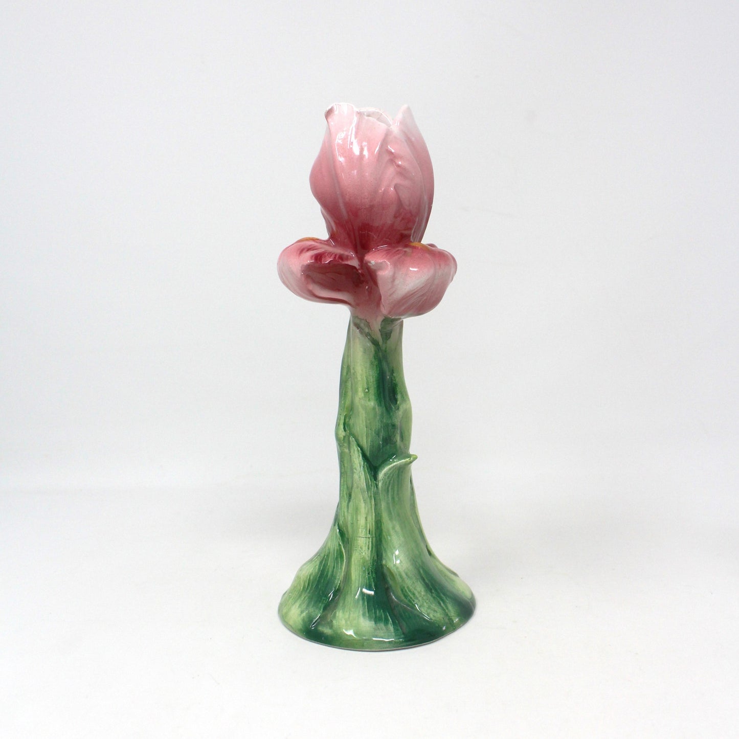 Candle Holders, Pink Iris & Pink Tulip, Hand Painted Ceramic, Italian Majolica, SOLD