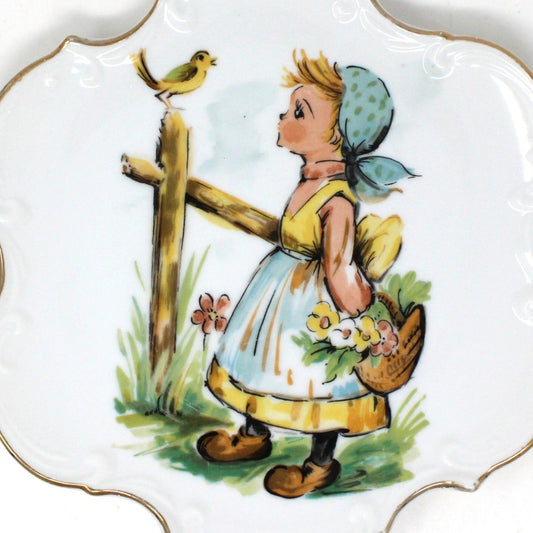 Decorative Plate, Hand Painted Hummel Style Girl in Blue Headscarf, Vintage
