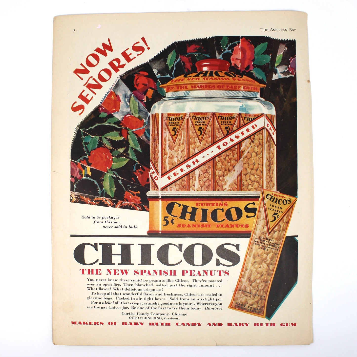 Advertisement, Double-Sided, American Boy Magazine Cover Albin Henning / CHICOS Spanish Peanuts, 1929, Original, Vintage