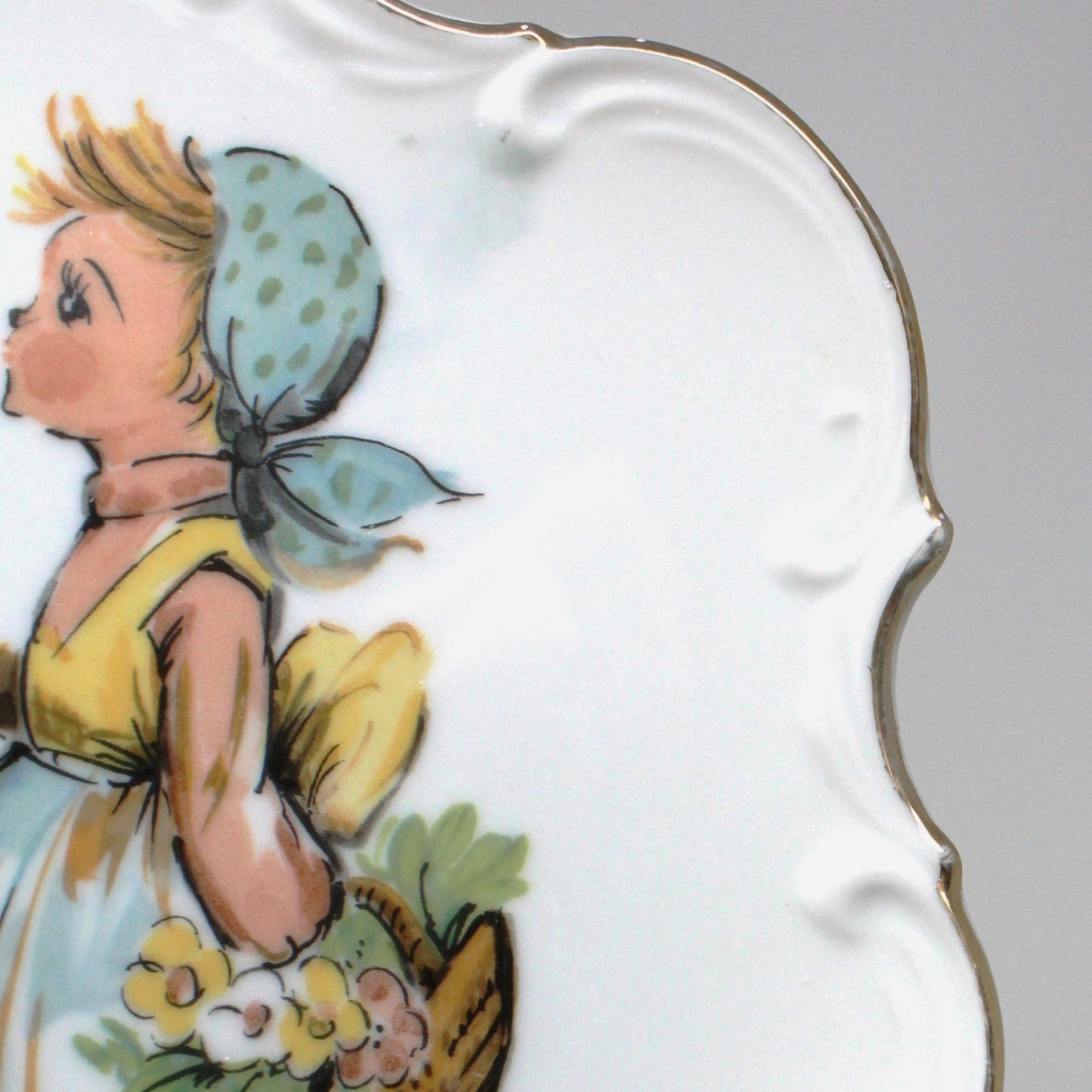 Decorative Plate, Hand Painted Hummel Style Girl in Blue Headscarf, Vintage