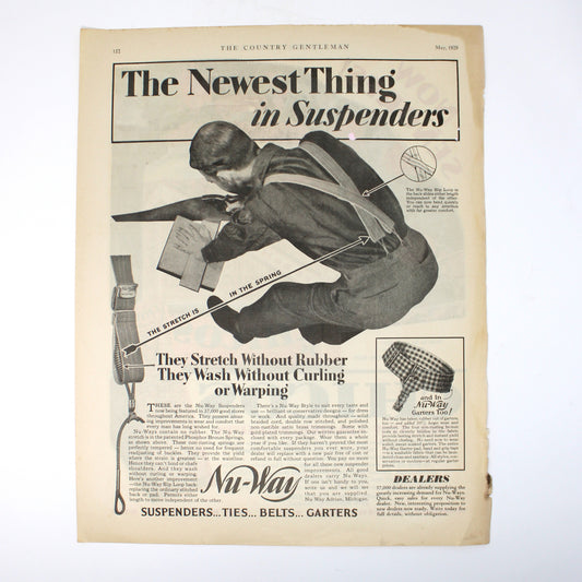 Advertisement, Double-Sided, CHICOS Spanish Peanuts / Nu-Way Suspenders RARE, 1929, Original, Vintage