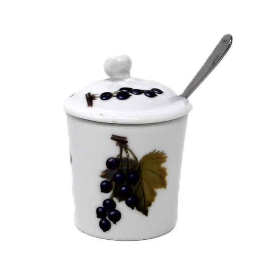 Condiment Jar, Mustard Pot with Lid and Spoon, Royal Worcester, Evesham Gold, Vintage